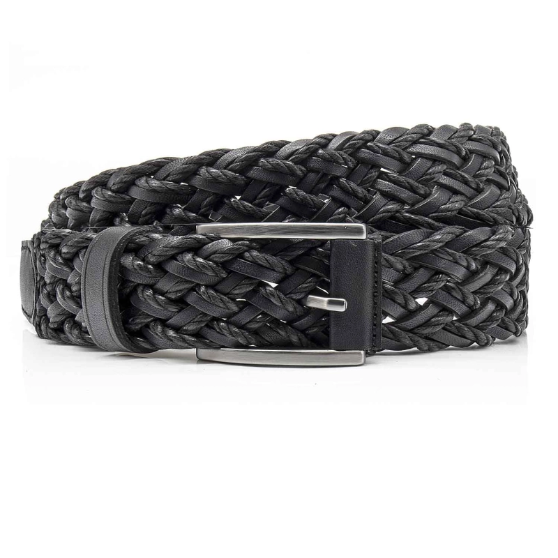 Pasek plecionka - skóra naturalna w kolorze mineralnej czerni - czarny