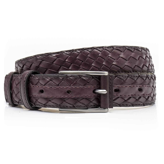 Pasek casualowy skóra naturalna – w stylu plecionki - kolor ciemnobordowy