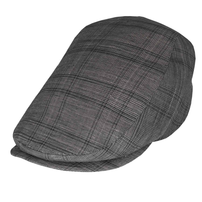 Kaszkiet lniany z bawełnianą podszewką - szary w kratkę - letni