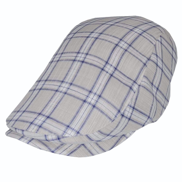 Kaszkiet lniany z bawełnianą podszewką - jasnoszary w kratkę WINDOW PANE - letni EM