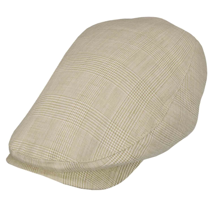 Kaszkiet lniany z bawełnianą podszewką - bbeżowy w kratkę - letni