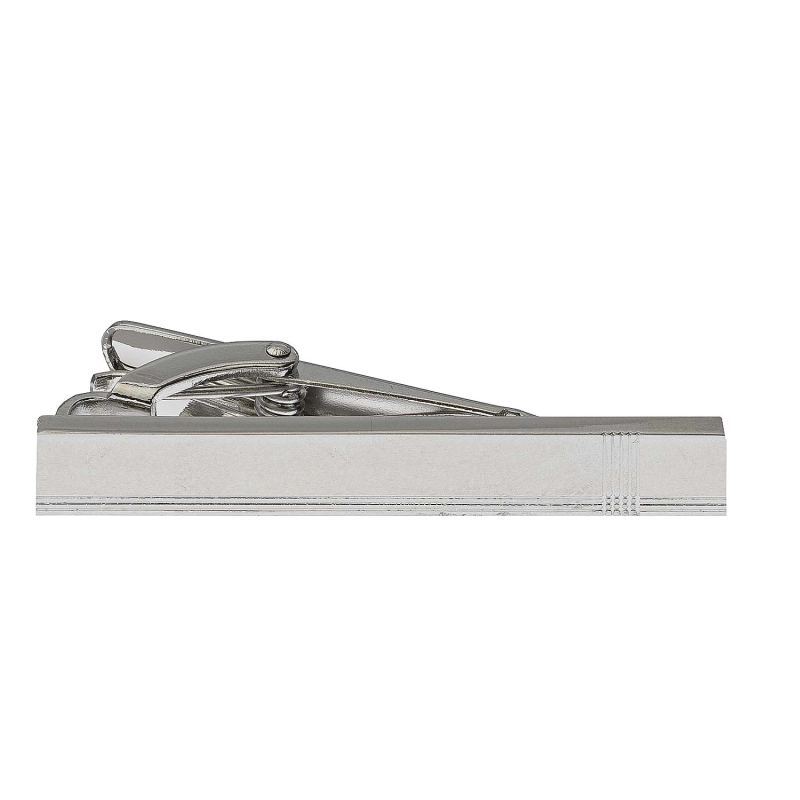 Spinka do krawata srebrna elegancka z paskami 4,5cm