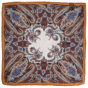 Poszetka jedwabna klasyczna kolorowo-pomarańczowa w paisley EM PREMIUM