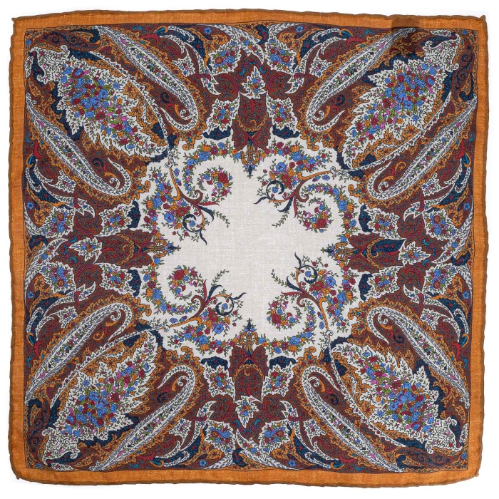 Poszetka jedwabna klasyczna kolorowo-pomarańczowa w paisley EM PREMIUM