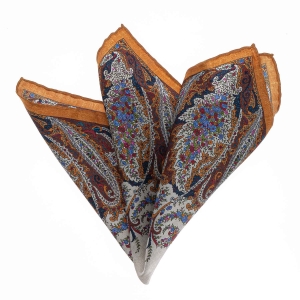 Poszetka jedwabna klasyczna kolorowo-pomarańczowa w paisley EM PREMIUM