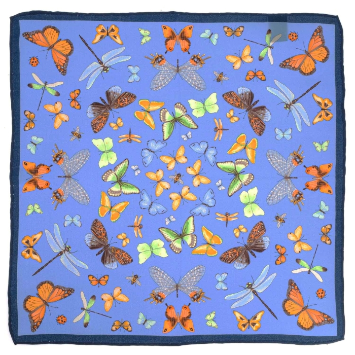 Poszetka jedwabna niebieska w owady i motyle EM PREMIUM