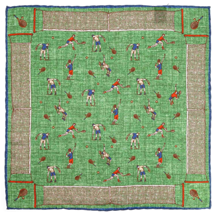 Poszetka jedwabna zielona sportowa - tenisiści / tenis / rakieta EM PREMIUM