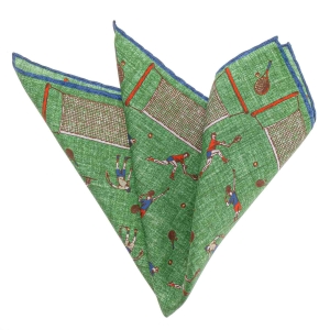 Poszetka jedwabna zielona sportowa - tenisiści / tenis / rakieta EM PREMIUM