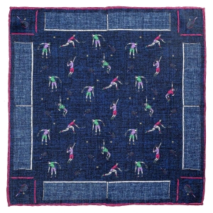 Poszetka jedwabna granatowa sportowa - tenisiści / tenis / rakieta EM PREMIUM