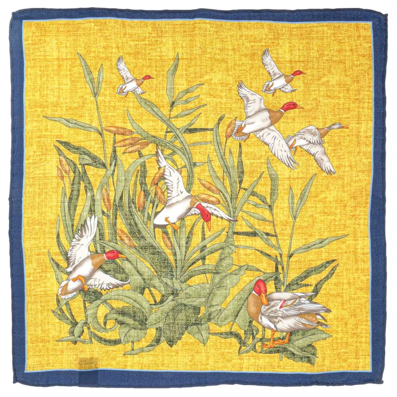 Poszetka jedwabna żółta myśliwska w kaczki EM PREMIUM