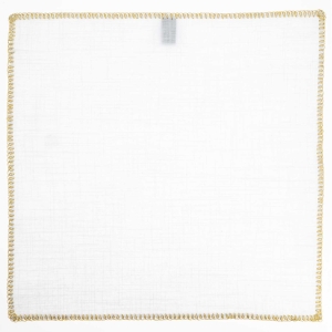 Poszetka lniana biała obszyta ręcznie z błyszczącą złotą obwódką EM K16