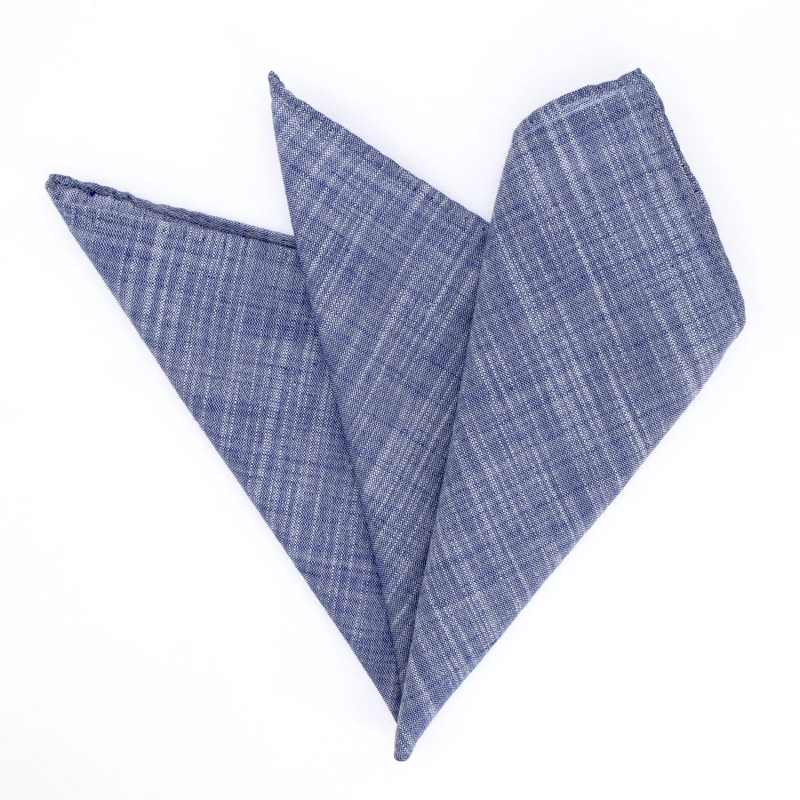 Poszetka lniana niebieska melanżowa obszyta ręcznie EM