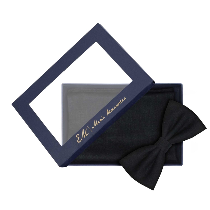 Zestaw prezentowy czarny - mucha i poszetka lniana