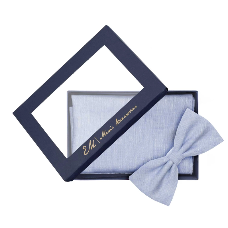Zestaw prezentowy błękitny - mucha i poszetka lniana
