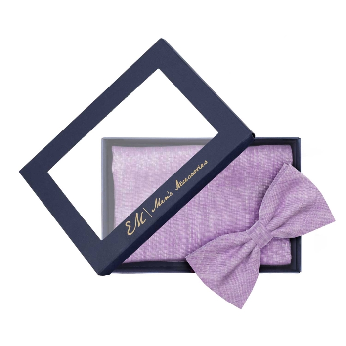 Zestaw prezentowy fioletowa lawendowa - mucha i poszetka lniana