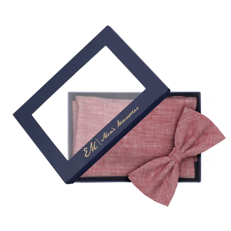 Zestaw prezentowy czerwony - mucha i poszetka lniana