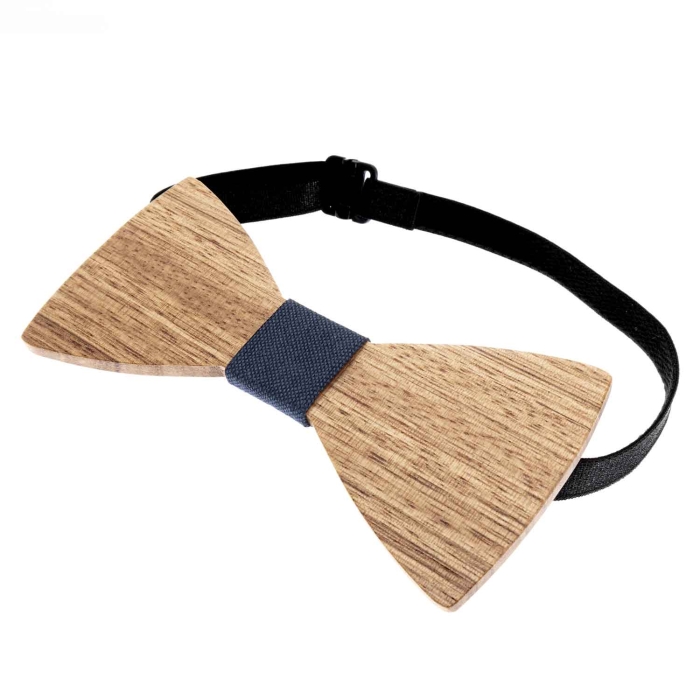 Mucha drewniana spłaszczona - klasyczna w stylu boho jasnobrązowa/granatowa