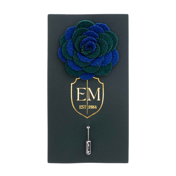 Szpilka do butonierki różyczka z filcu niebiesko - zielona EM