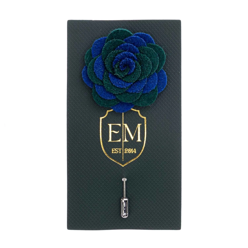 Szpilka do butonierki różyczka z filcu niebiesko - zielona EM