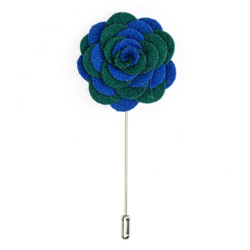 Szpilka do butonierki różyczka z filcu niebiesko - zielona EM
