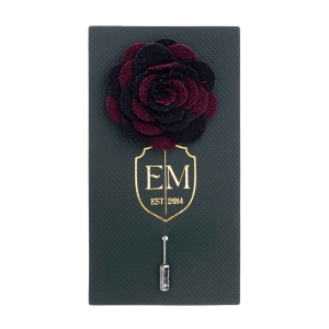 Szpilka do butonierki różyczka z filcu bordowo - czarna EM