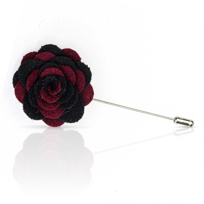 Szpilka do butonierki różyczka z filcu bordowo - czarna EM