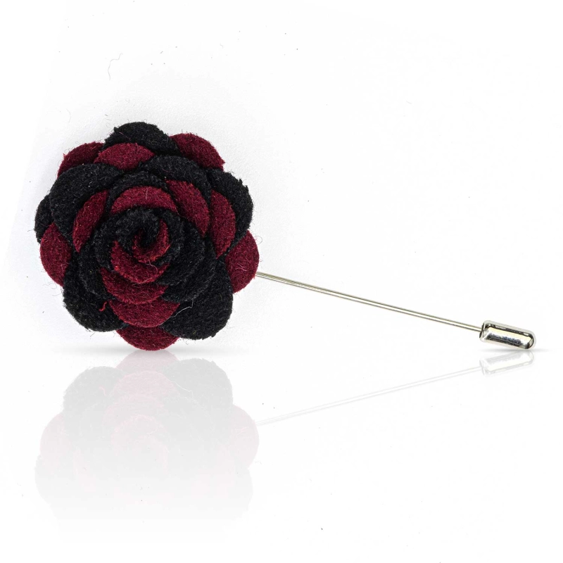 Szpilka do butonierki różyczka z filcu bordowo - czarna EM