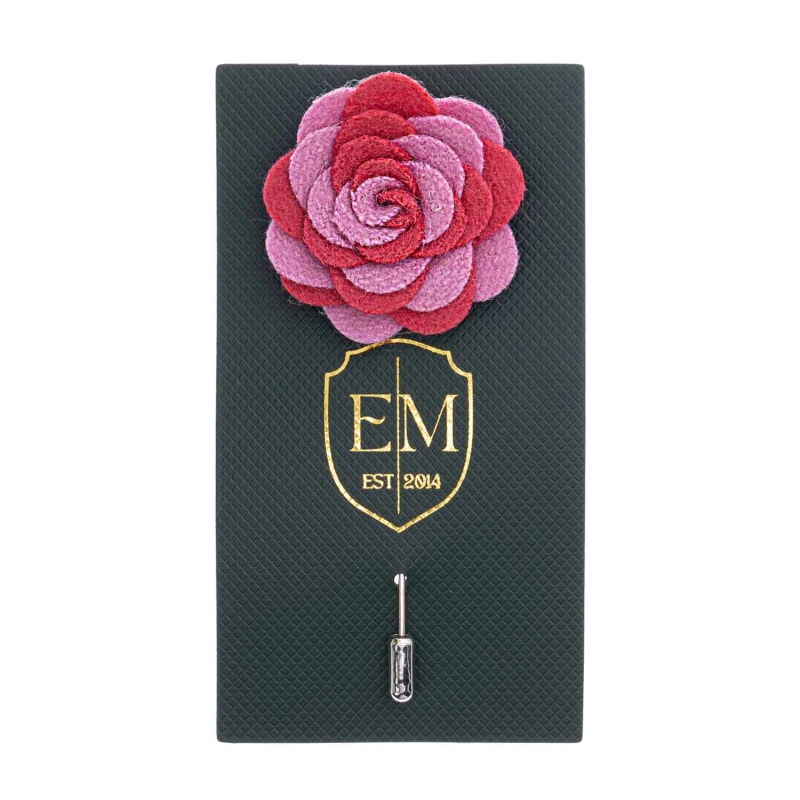 Szpilka do butonierki różyczka z filcu różowo - czerwona EM