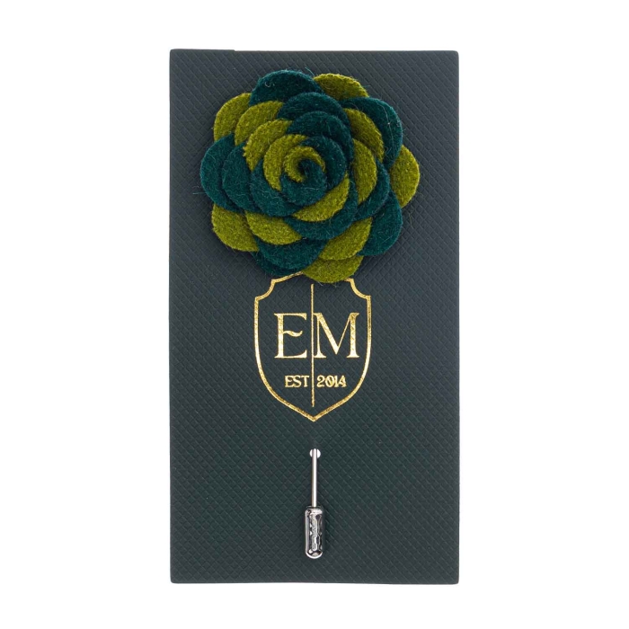 Szpilka do butonierki różyczka z filcu butelkowa zieleń - khaki EM