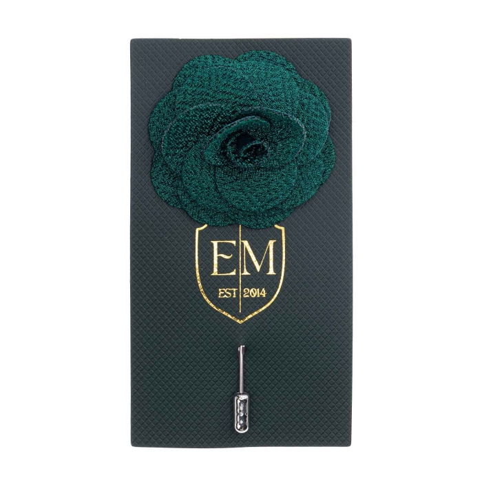 Szpilka do butonierki różyczka w kolorze butelkowej zieleni zieleni EM