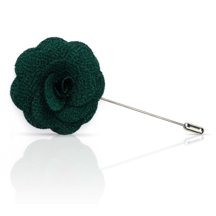 Szpilka do butonierki różyczka w kolorze butelkowej zieleni zieleni EM