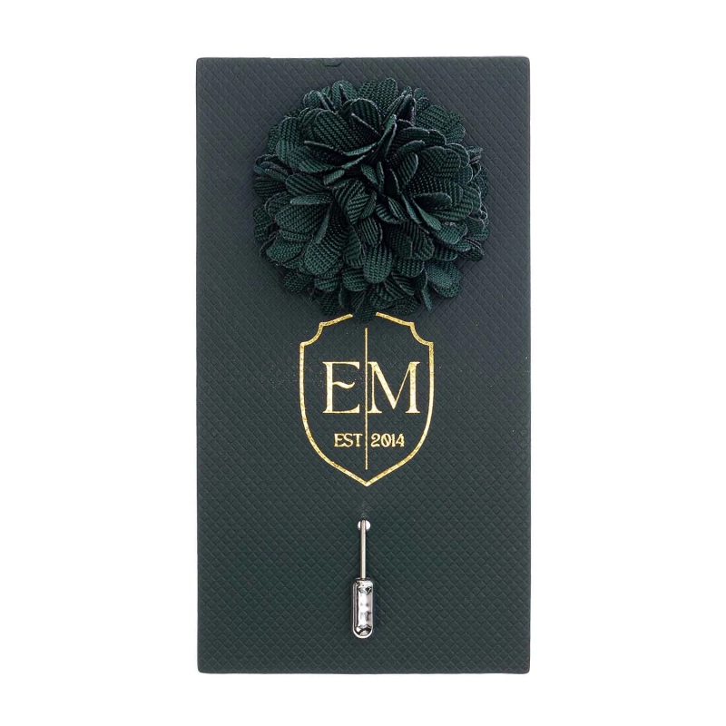 Szpilka do butonierki kwiat 3D butelkowa zieleń EM