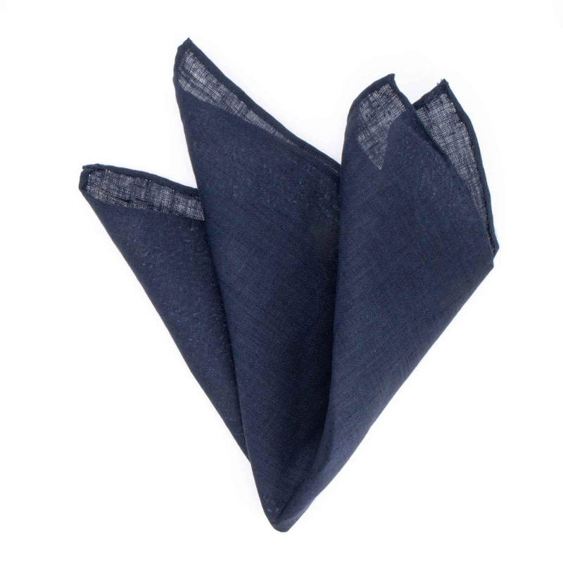 Poszetka lniana granatowa - marynistyczna obszyta ręcznie EM