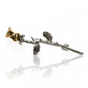Szpilka do krawatu / butonierki złoto - srebrna róża EM