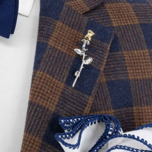 Szpilka do krawatu / butonierki złoto - srebrna róża EM