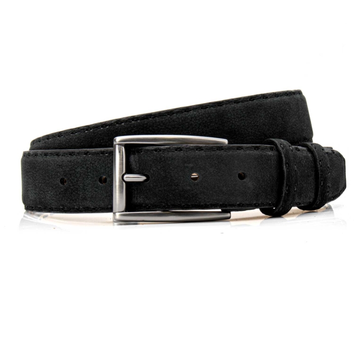 Pasek z nubuku skórzany - kolor czarny ze srebrną klamrą PREMIUM COLLECTION