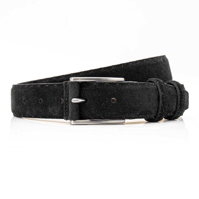 Pasek zamszowy skórzany - kolor czarny ze srebrną klamrą PREMIUM COLLECTION