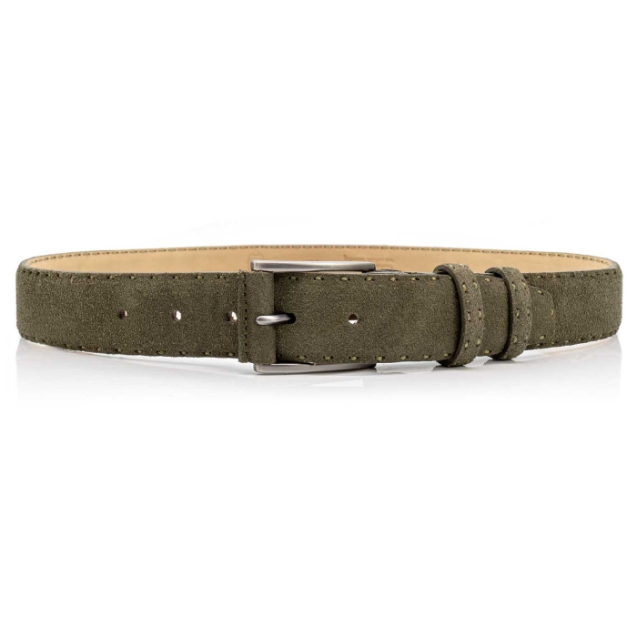 Pasek zamszowy skórzany - kolor oliwkowy ze srebrną klamrą PREMIUM COLLECTION