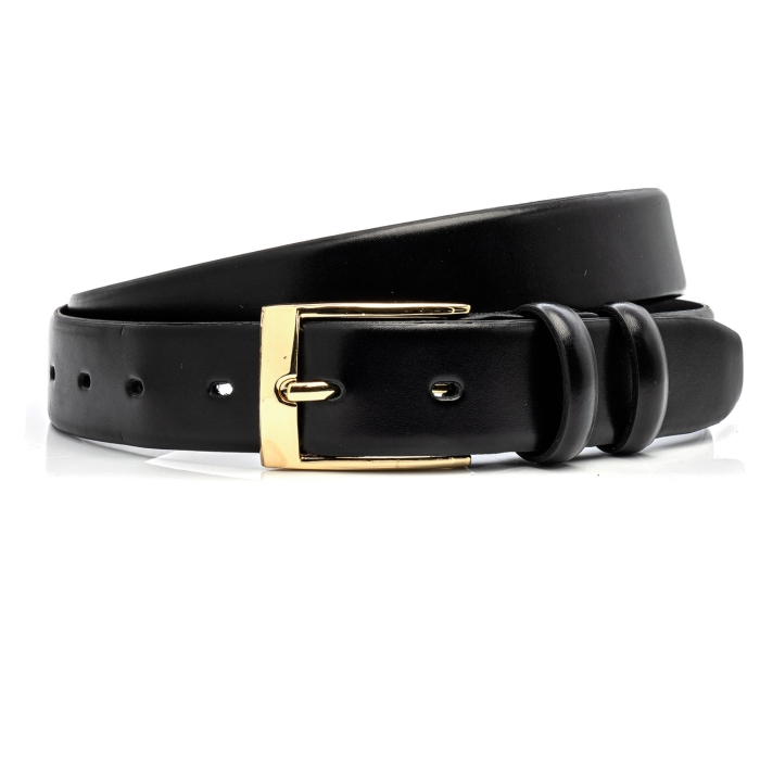 Pasek garniturowy skóra naturalna – czarny ze złotą klamrą - golden rose / różowe złoto