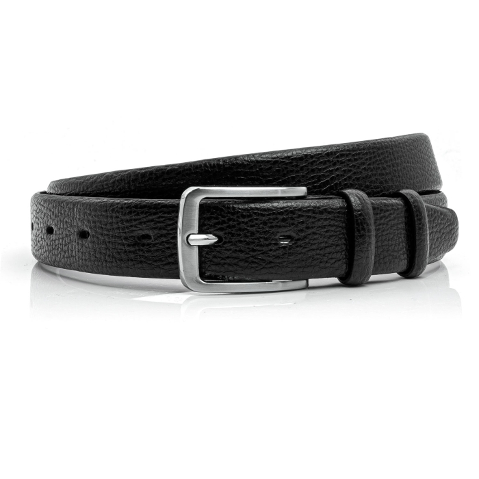 Pasek garniturowy klasyczny skóra naturalna - kolor czarny ze srebrną klamrą