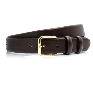 Pasek garniturowy skóra naturalna – brązowy ze złotą klamrą golden rose