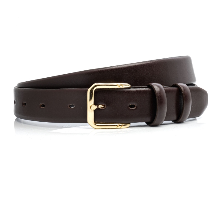 Pasek garniturowy skóra naturalna – brązowy ze złotą klamrą golden rose