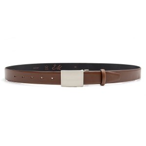 Pasek garniturowy brązowy / koniakowy z naturalnej skóry ze srebrną klamrą EM