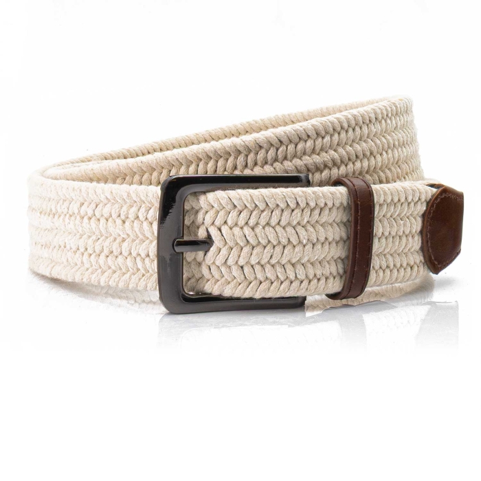 Pasek pleciony jasny beżowy z grafitową klamrą EM