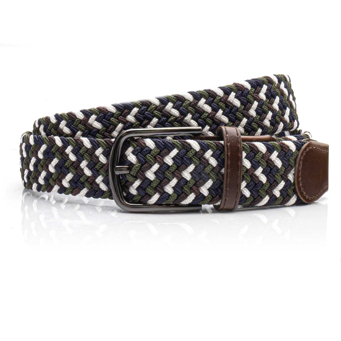 Pasek pleciony zielono - granatowo - biały z grafitową klamrą EM