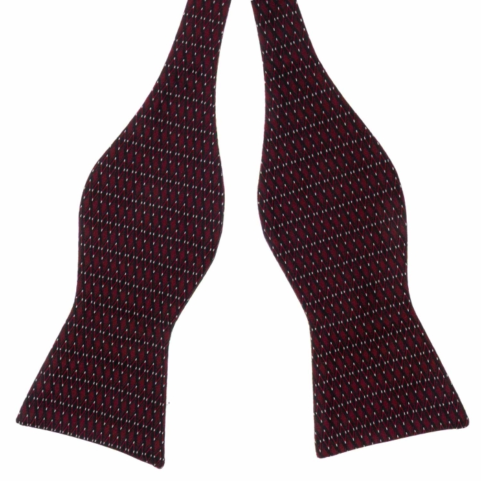 Mucha do wiązania jedwabna z rombami bordowo - czarna żakardowa EM