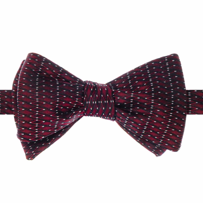Mucha do wiązania jedwabna z rombami bordowo - czarna żakardowa EM