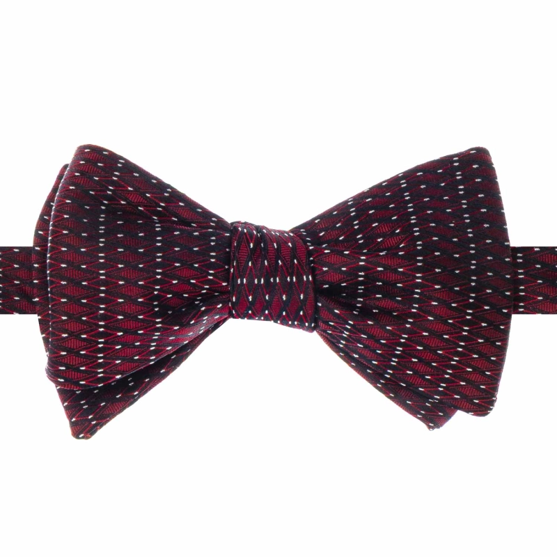 Mucha do wiązania jedwabna z rombami bordowo - czarna żakardowa EM