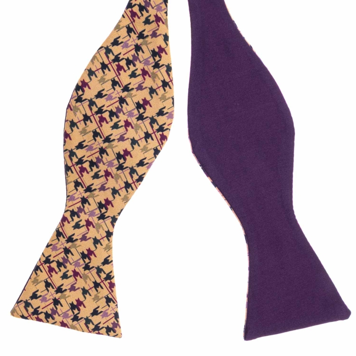 Mucha do wiązania jedwabna beżowa w pepitkę drukowana EM