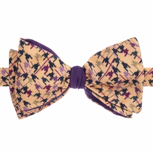 Mucha do wiązania jedwabna beżowa w pepitkę drukowana EM